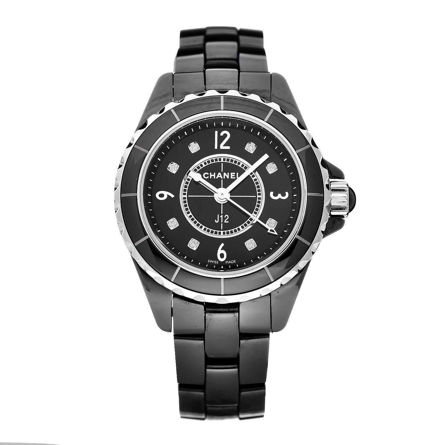 Chanel Stainless Steel Ceramic Diamond 29mm J12 Quartz Watch Black 1 of 6