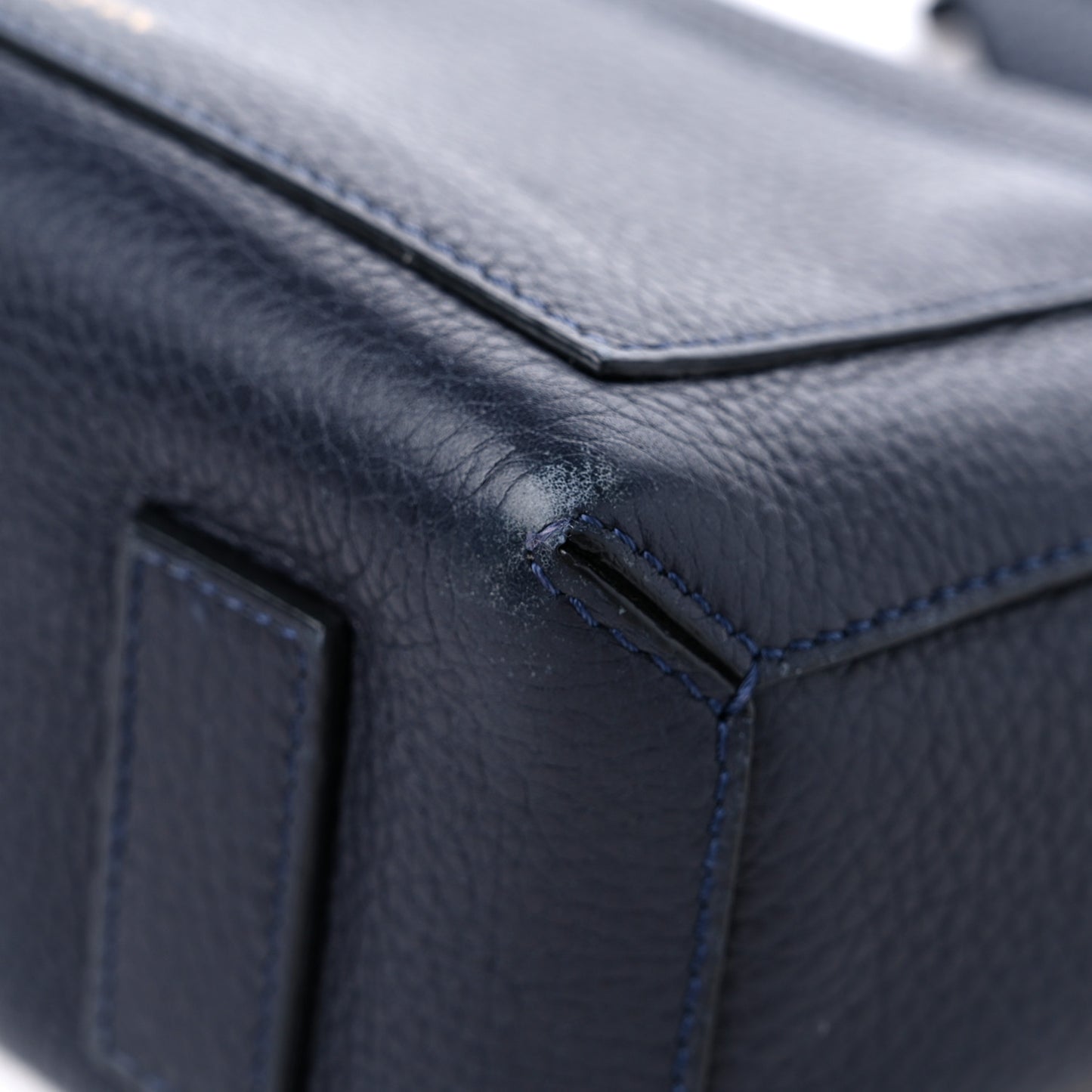 Grained Calfskin Box Messenger Bag Navy