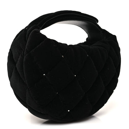 Chanel Velvet Diamanté Quilted Pocket Pouch Hobo Black 3 of 12