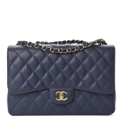Chanel Caviar Quilted Jumbo Single Flap Dark Blue 1 of 11