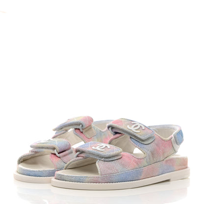Chanel Printed Fabric Quilted Dad Sandals 35 Green Pink Blue 3 of 12
