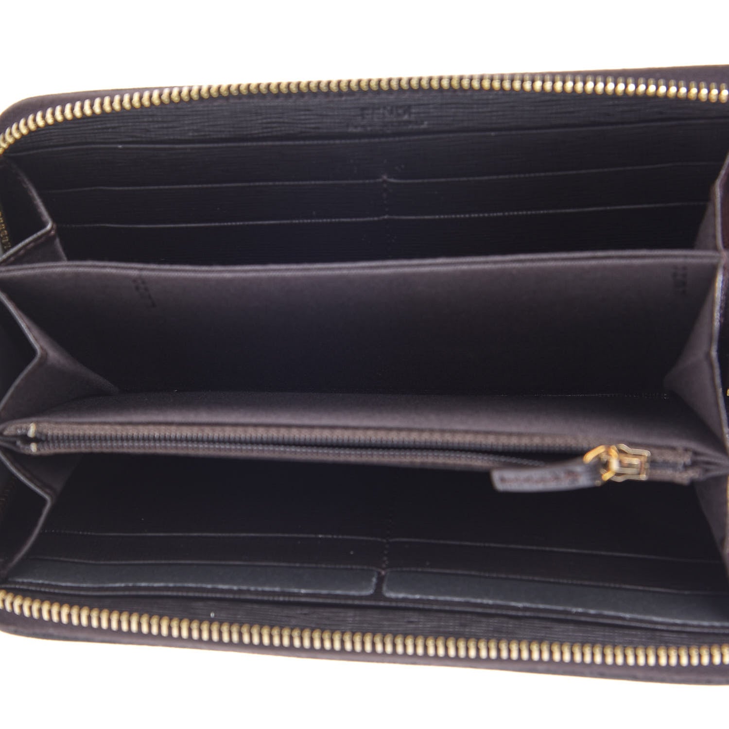 Fendi Zucca Spalmati Vitello Elite Zip Around Wallet Tobacco Ebano 5 of 7