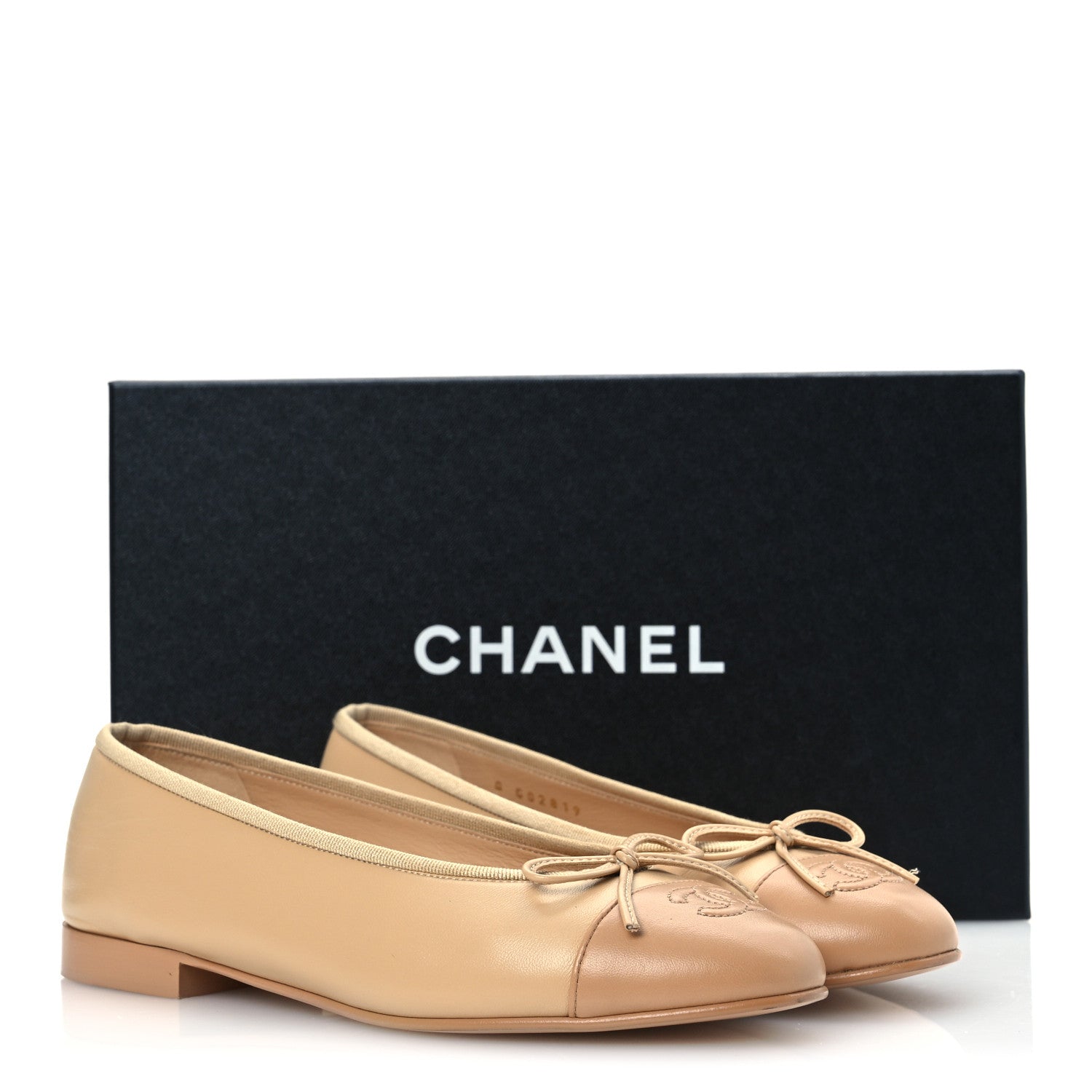 Chanel Lambskin Cap Toe CC Ballerina Flats 37.5 Beige Light Beige 14 of 14
