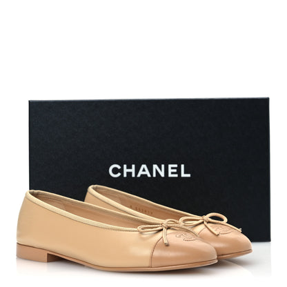 Chanel Lambskin Cap Toe CC Ballerina Flats 37.5 Beige Light Beige 14 of 14