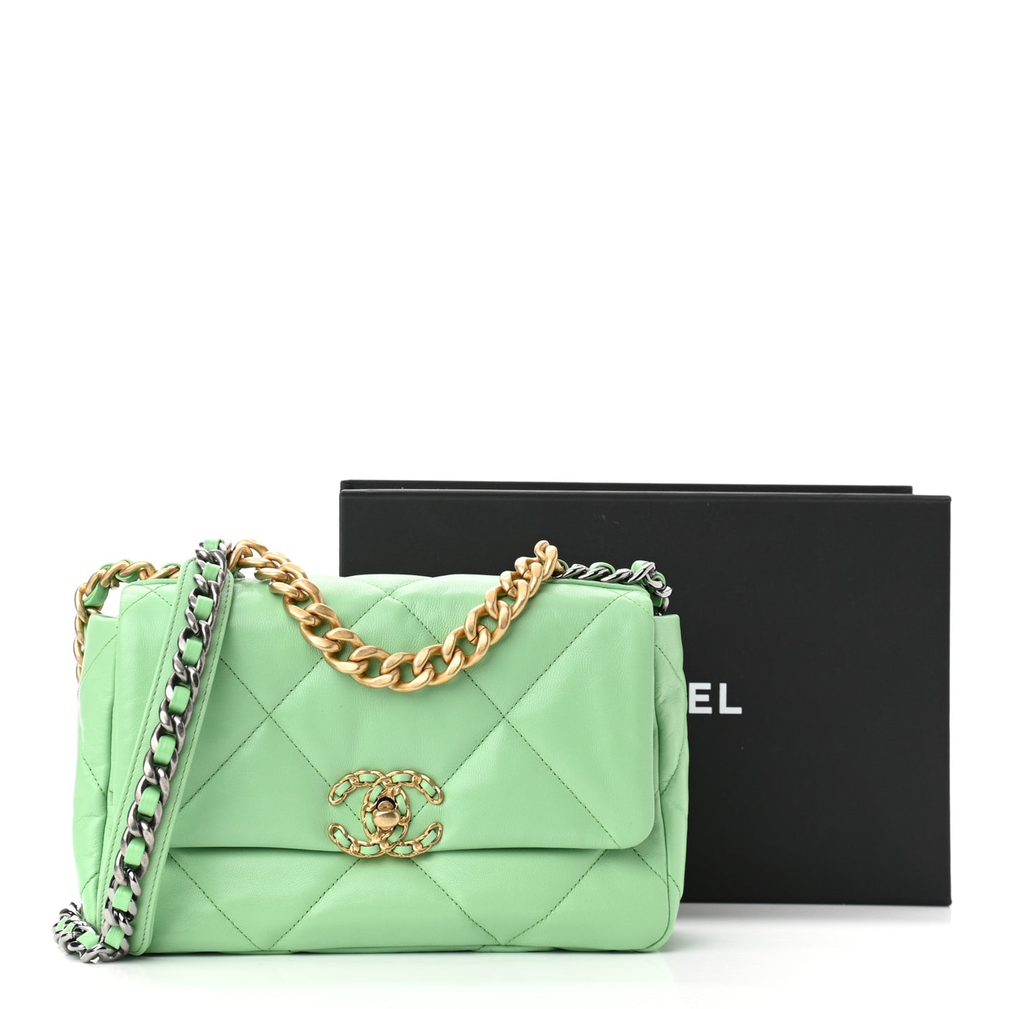 Goatskin Quilted Medium Chanel 19 Flap Light Green