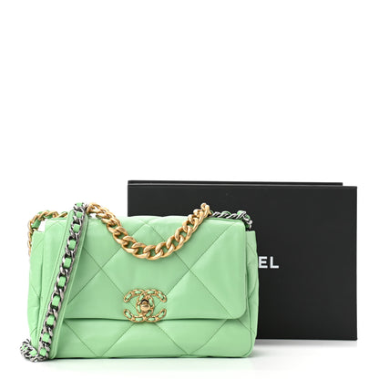 Chanel Goatskin Quilted Medium Chanel 19 Flap Light Green 11 of 11
