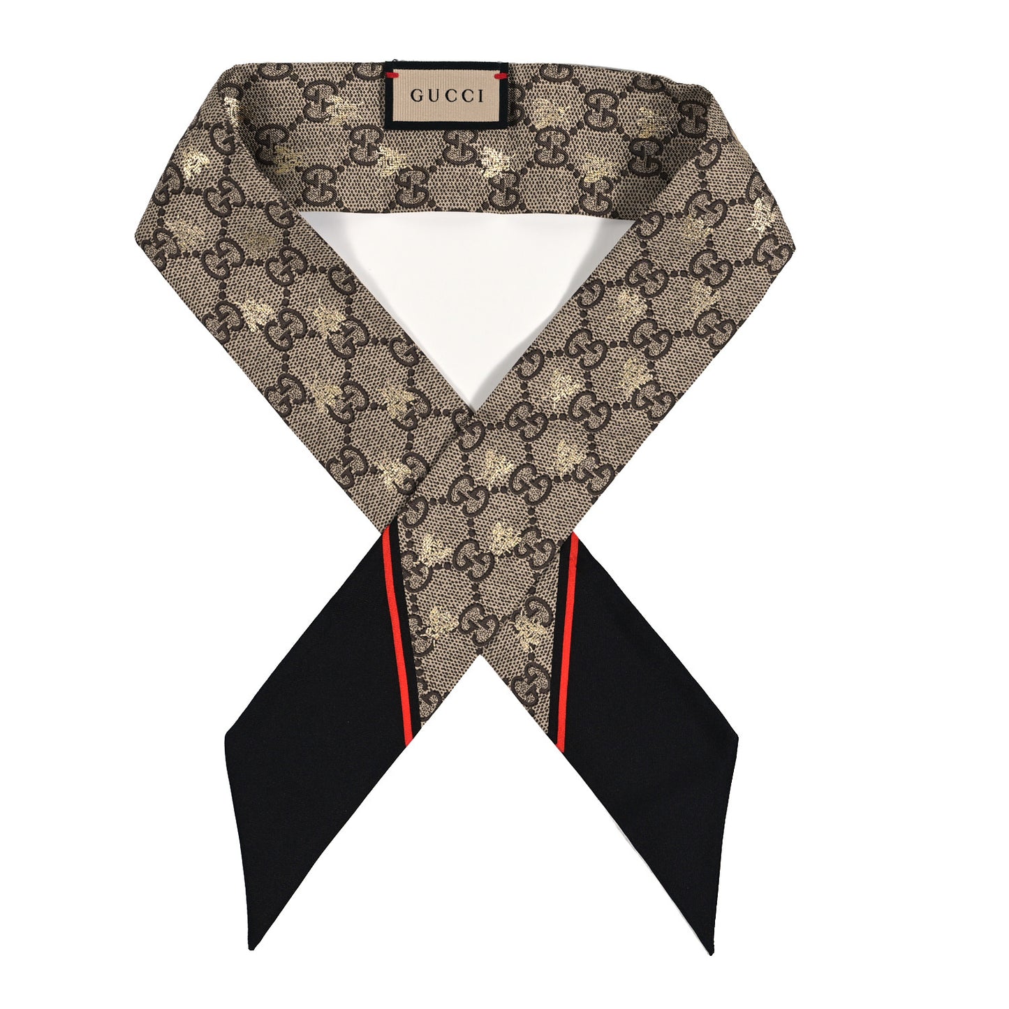 Silk Twill GG Monogram GG Bee Neck Bow Scarf Black Red