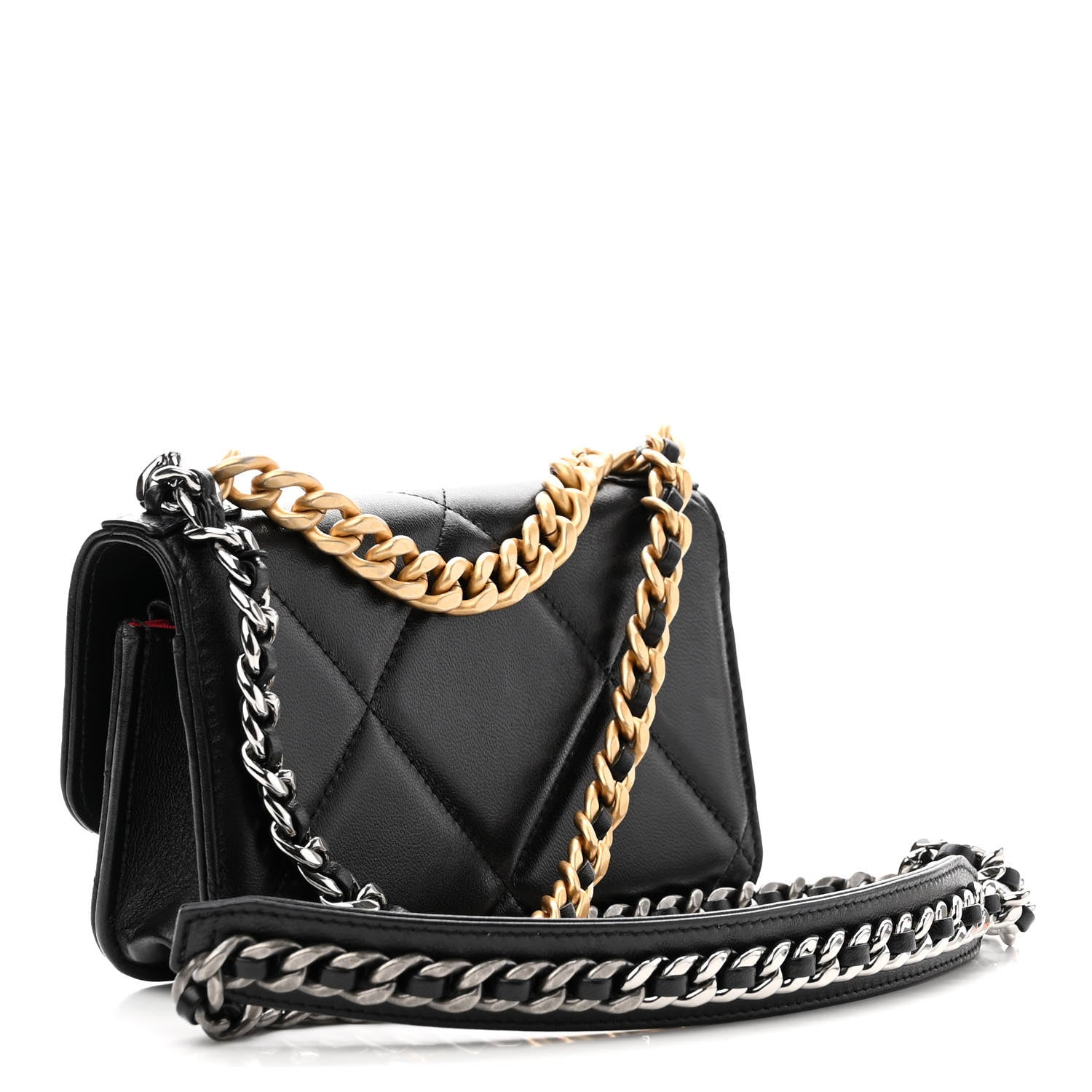 Chanel Lambskin Quilted Chanel 19 Flap Phone Holder With Chain Black 3 of 11