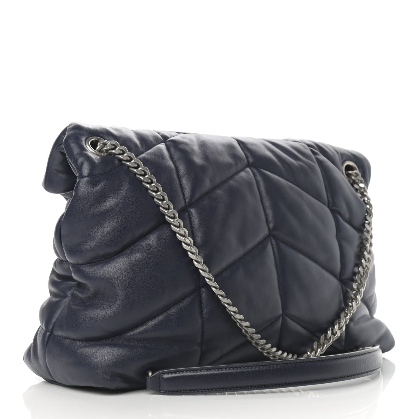 Lambskin Quilted Medium Loulou Puffer Monogram Chain Satchel Navy