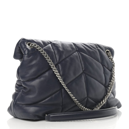 Saint Laurent Lambskin Quilted Medium Loulou Puffer Monogram Chain Satchel Navy 3 of 12