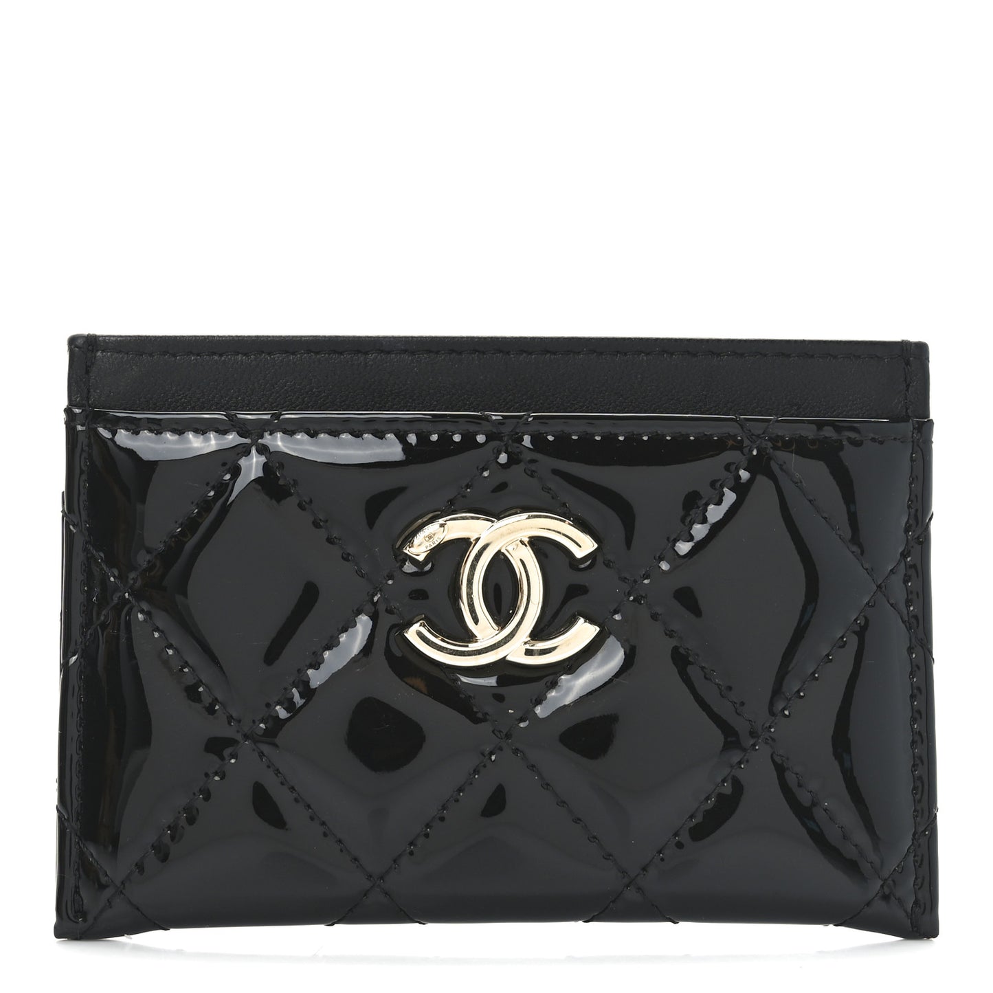 Patent Calfskin Quilted Card Holder Black