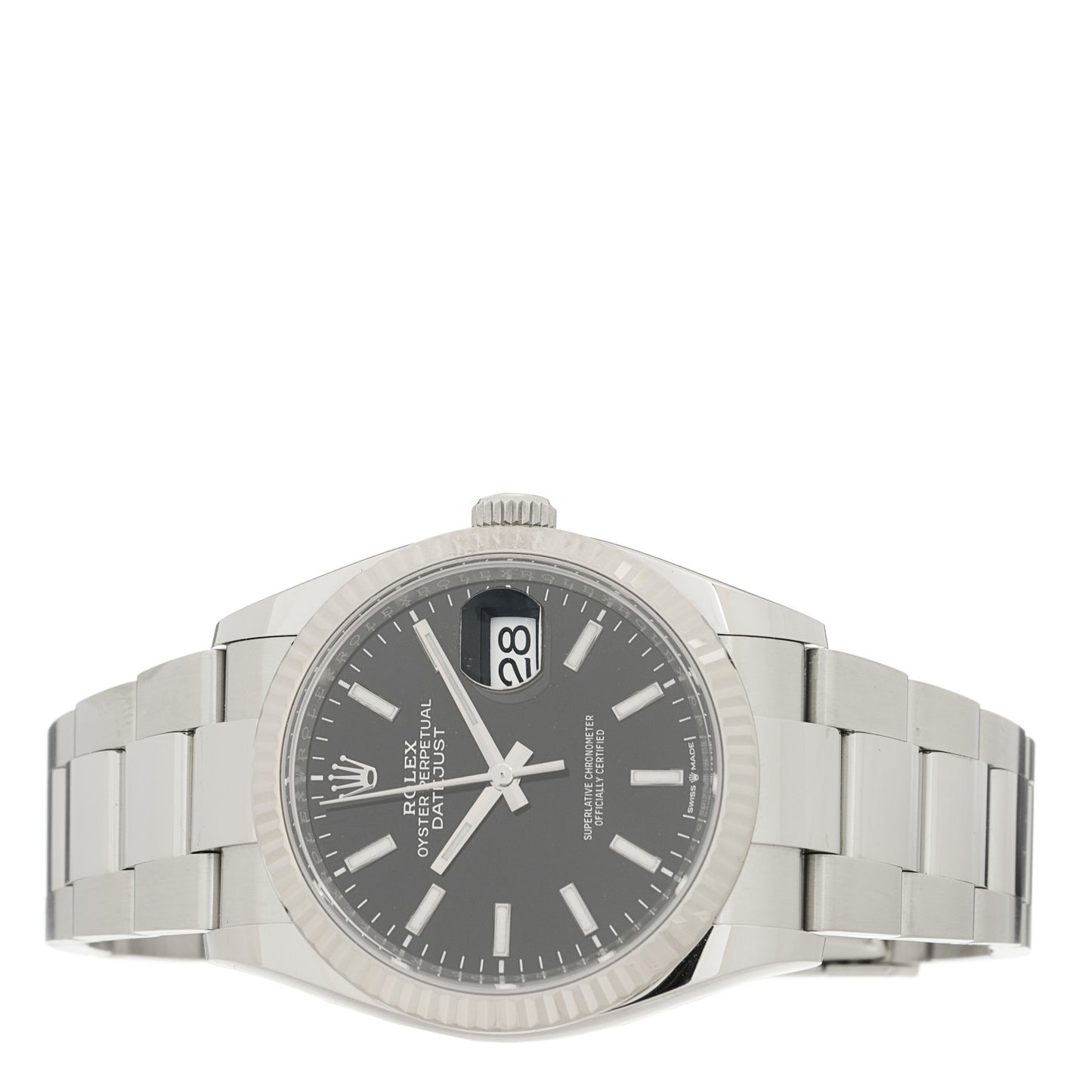 Stainless Steel 18K White Gold 36mm Oyster Perpetual Datejust Watch Bright Black 126234