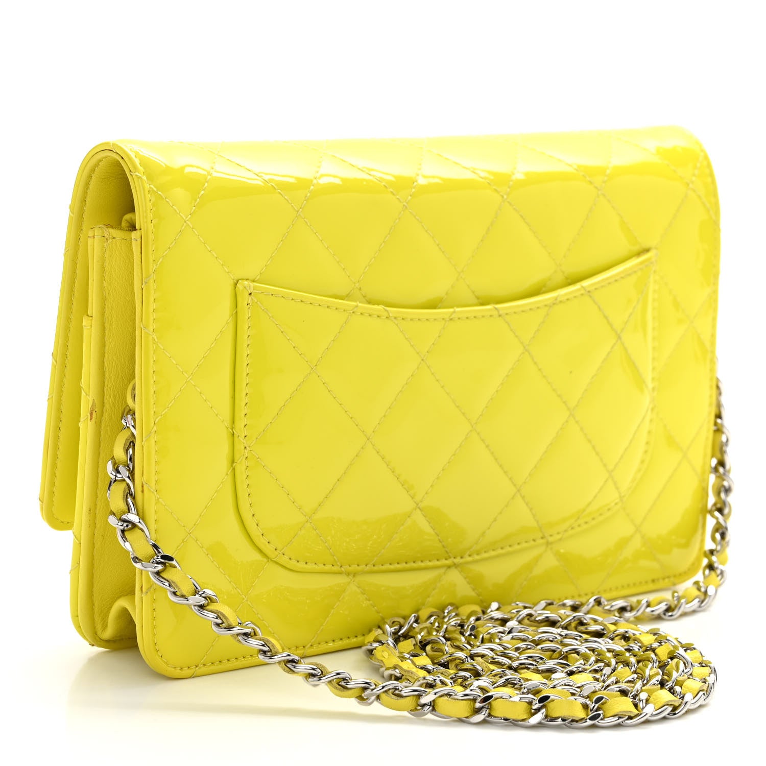 Chanel Patent Quilted Wallet On Chain WOC Yellow 3 of 12