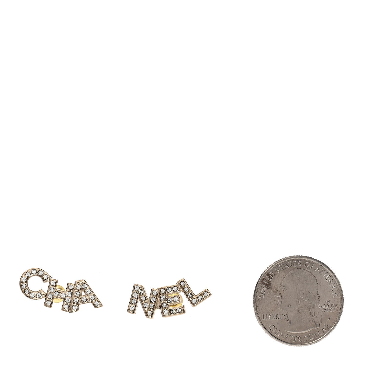 Chanel Crystal Pearl Signature Stud Earrings Gold 2 of 4