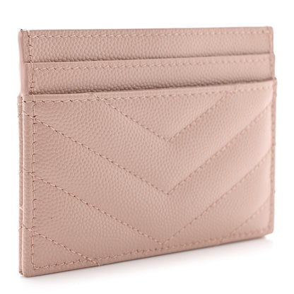 Saint Laurent Grain De Poudre Matelasse Chevron Monogram Credit Card Case Pale Pink 3 of 10