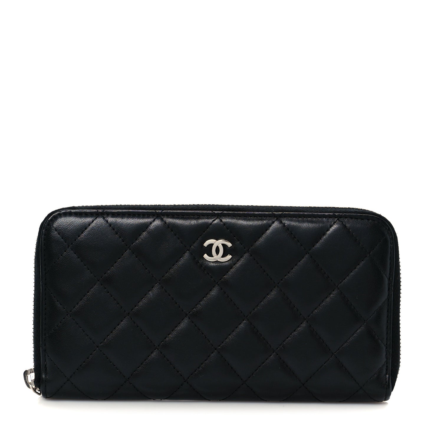Lambskin Quilted Large Gusset Zip Around Wallet Black