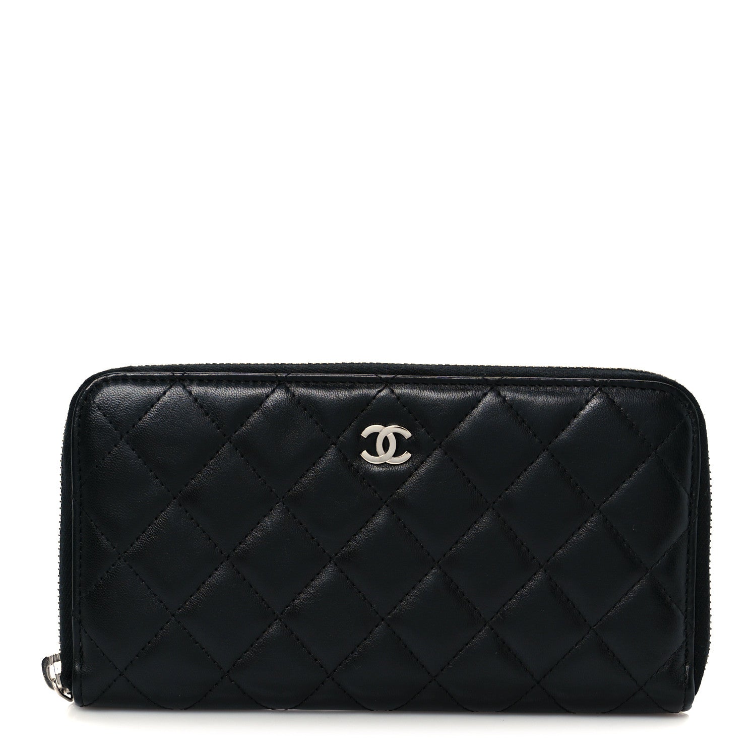Chanel Lambskin Quilted Large Gusset Zip Around Wallet Black 1 of 18