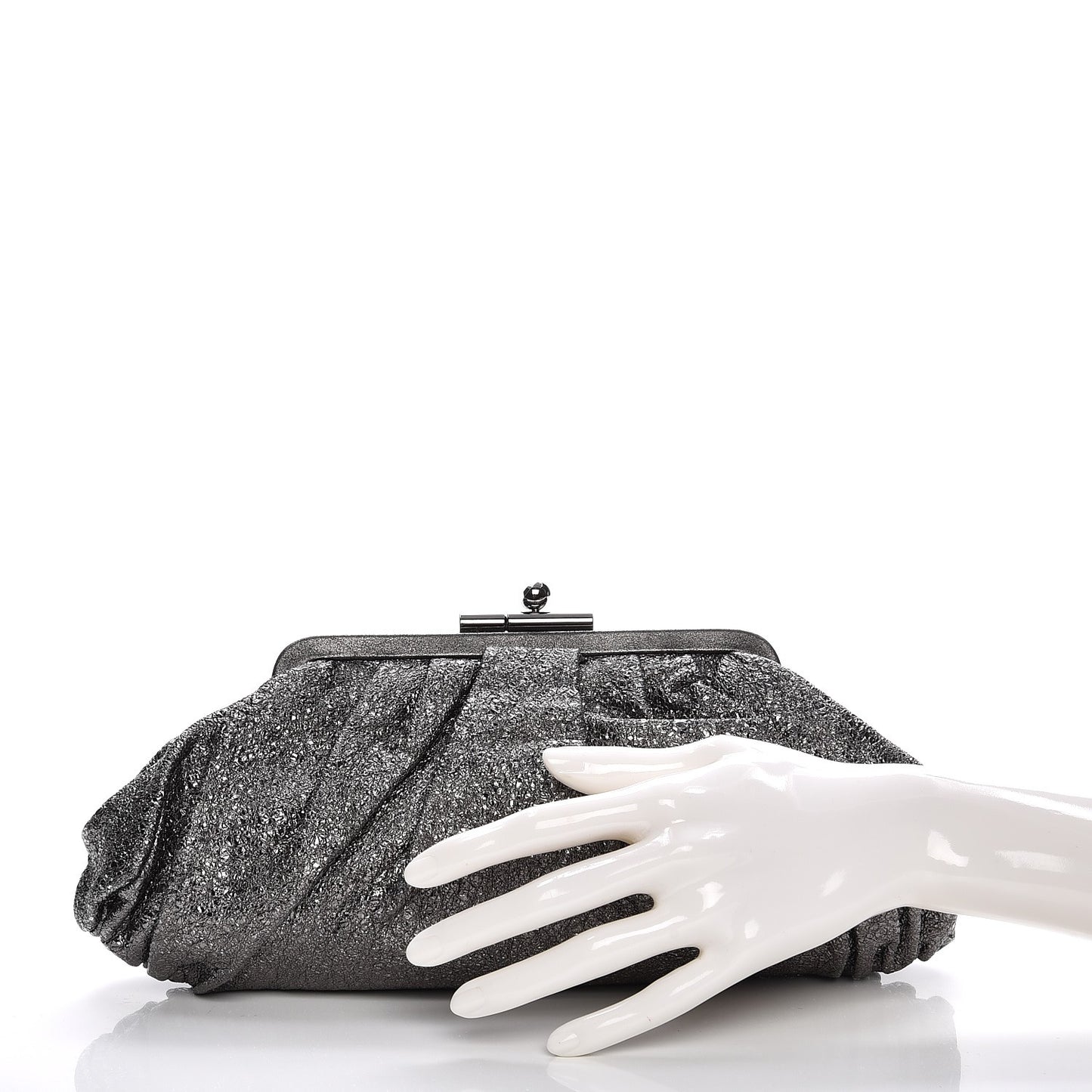 Metallic Crackled Calfskin Monte Carlo Clutch Dark Silver