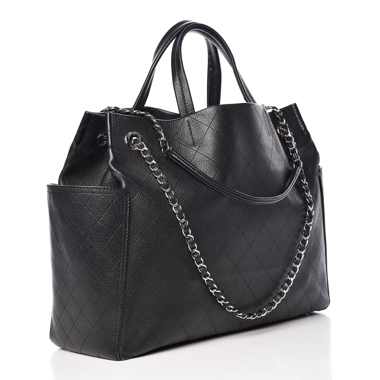 Grained Calfskin CC Pocket Tote Black