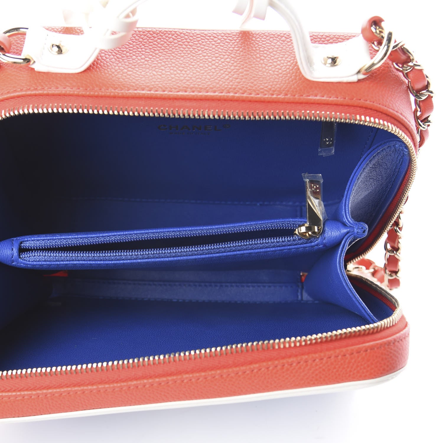 Chanel Caviar Quilted Medium CC Filigree Vanity Case Blue White Red 4 of 9