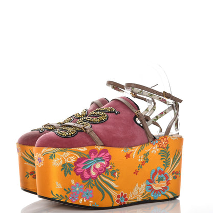 Gucci Velvet Silk Embellished Platform Detachable Slide 38 Tibet Red 3 of 19