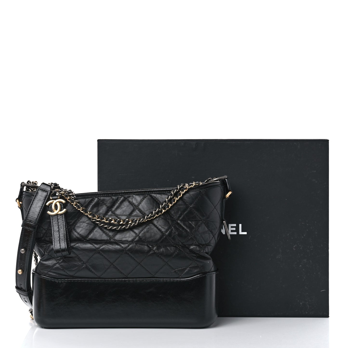 Aged Calfskin Quilted Medium Gabrielle Hobo Black