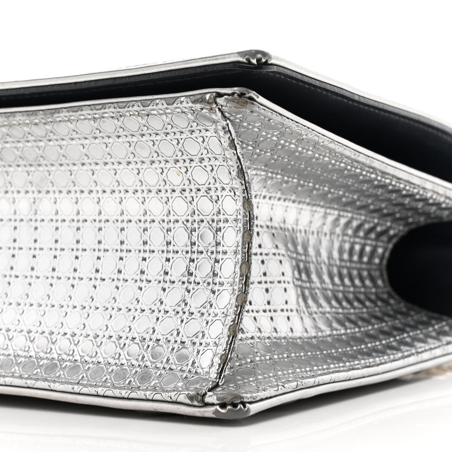 Metallic Patent Micro-Cannage Medium Diorama Flap Bag Silver