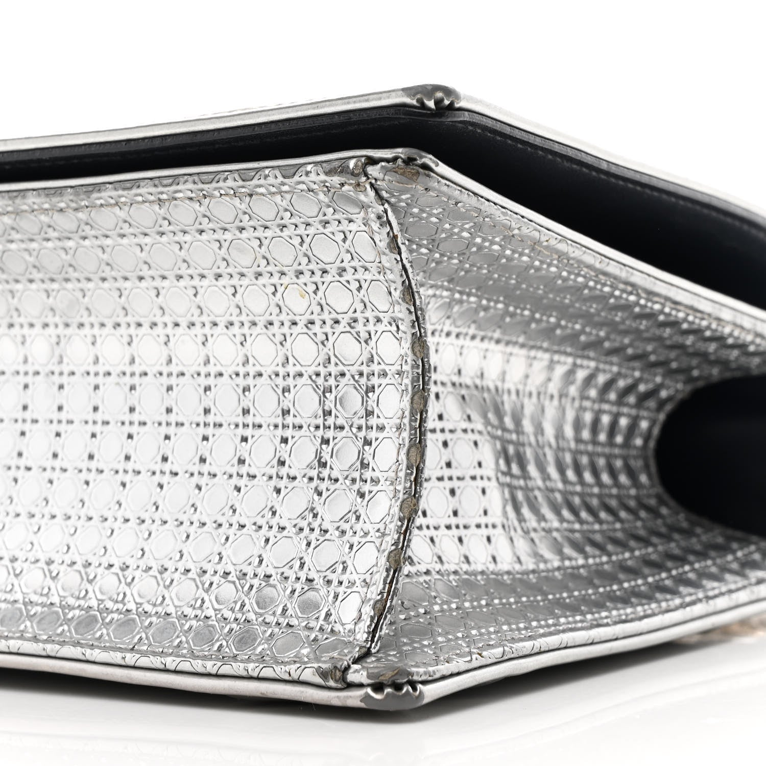 Christian Dior Metallic Patent Micro-Cannage Medium Diorama Flap Bag Silver 9 of 10