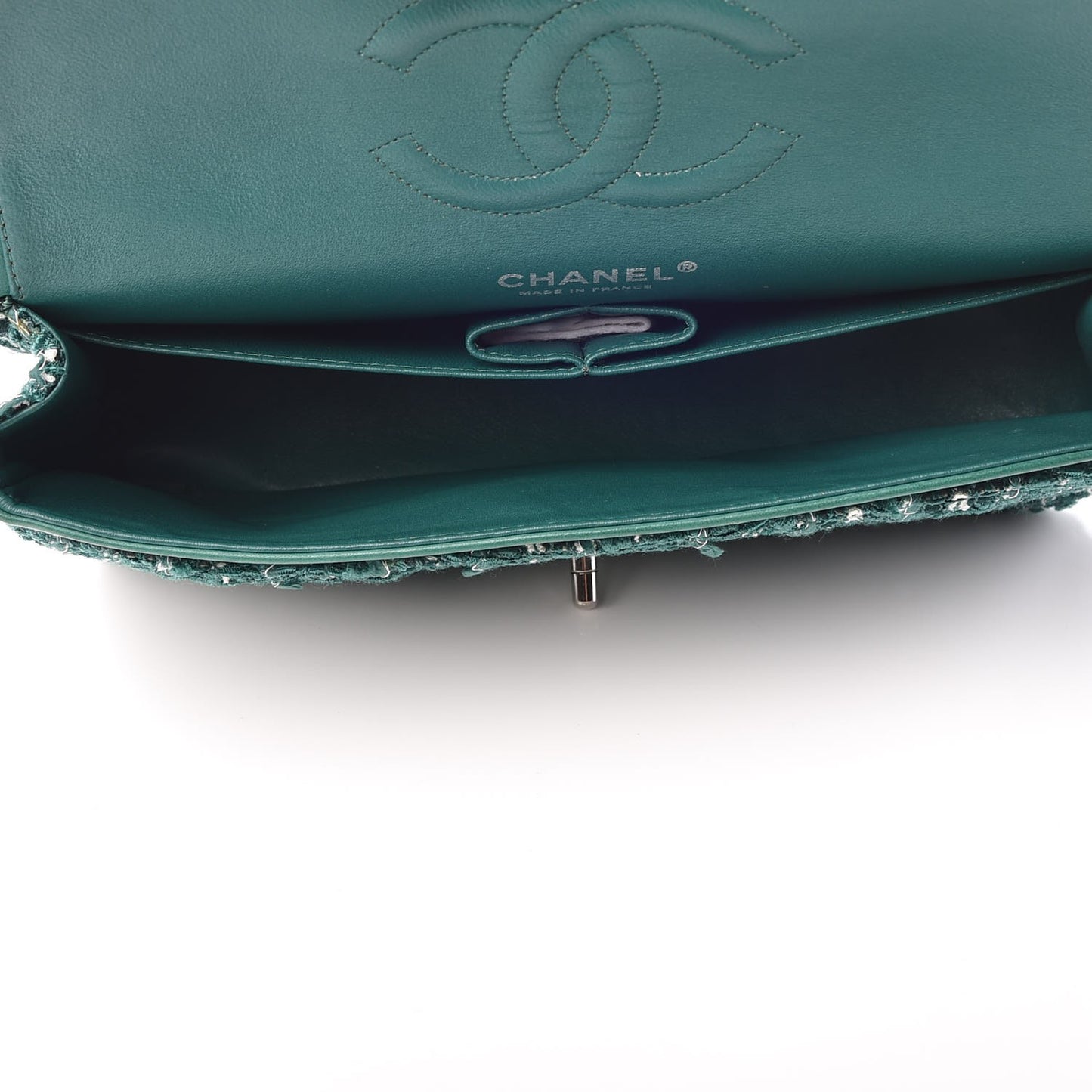 Tweed Quilted Medium Double Flap Green