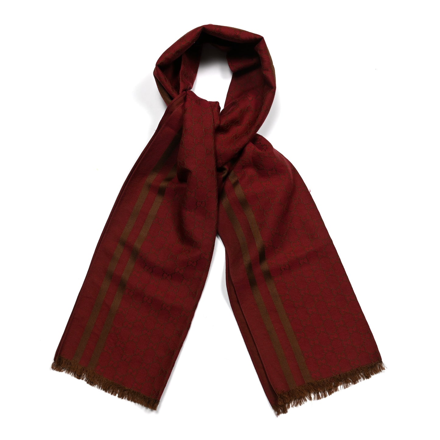 Silk Wool Monogram Fringe Scarf Red