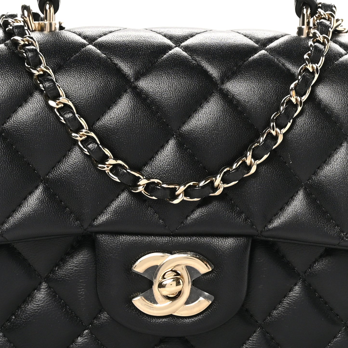 Lambskin Quilted Mini Top Handle Rectangular Flap Black