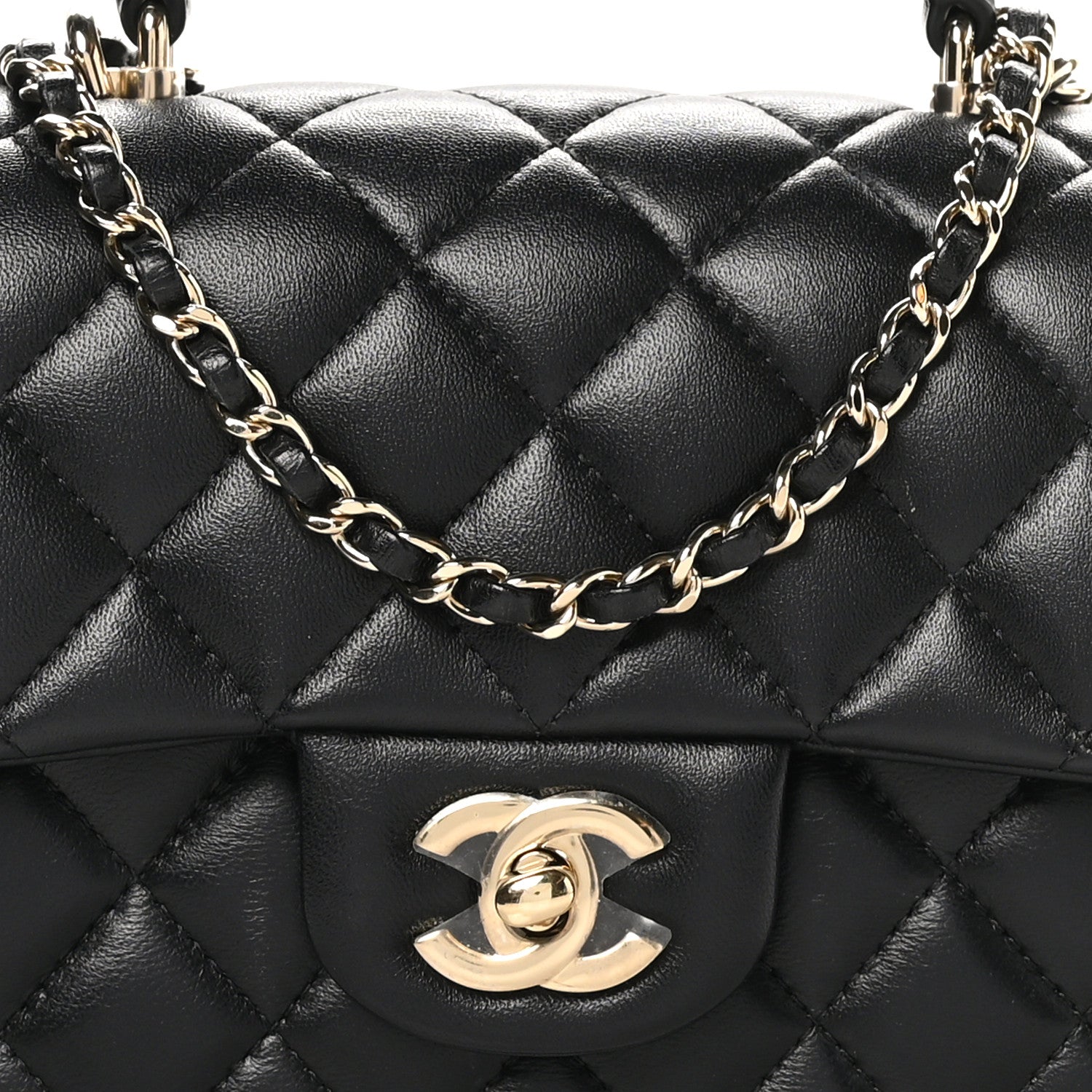 Chanel Lambskin Quilted Mini Top Handle Rectangular Flap Black 9 of 13