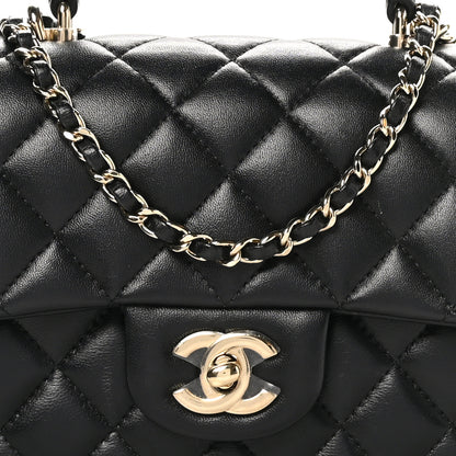 Chanel Lambskin Quilted Mini Top Handle Rectangular Flap Black 9 of 13