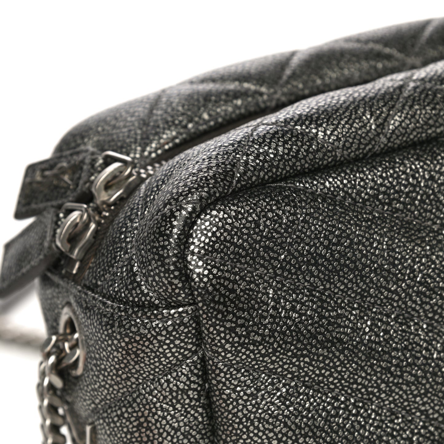 Metallic Grain De Poudre Y Quilted Monogram Small Loulou Bowling Bag Gun Metal