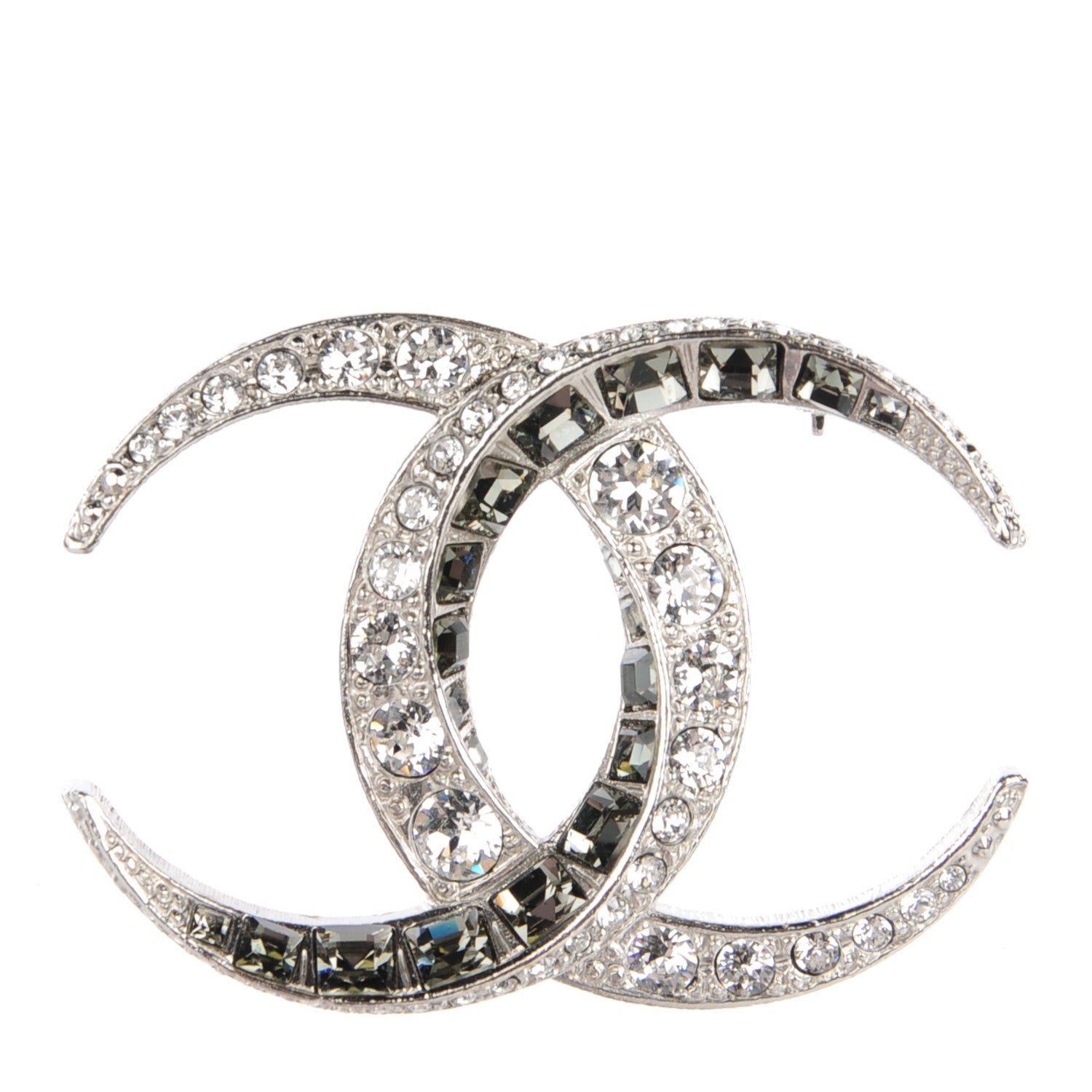 Chanel Baguette Crystal CC Brooch Silver 1 of 5