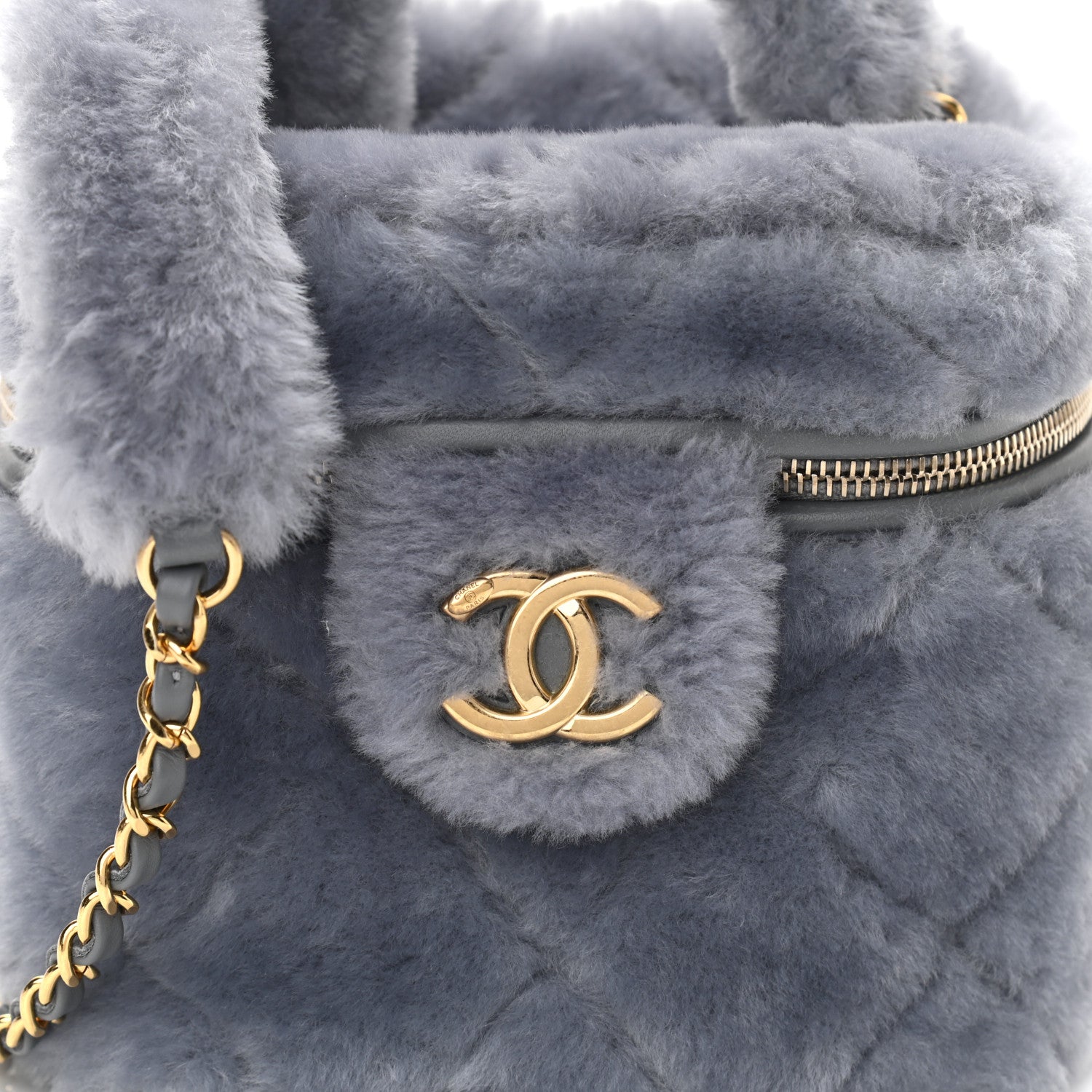 Chanel Shearling Lambskin Quilted Small Vanity Case Grey 8 of 11