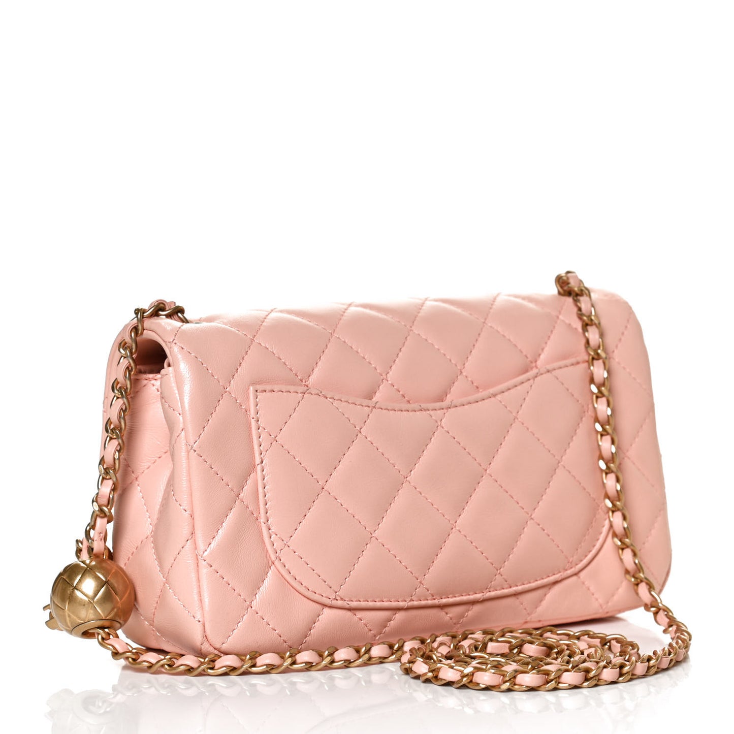 Lambskin Quilted Mini Rectangular Pearl Crush Flap Light Pink