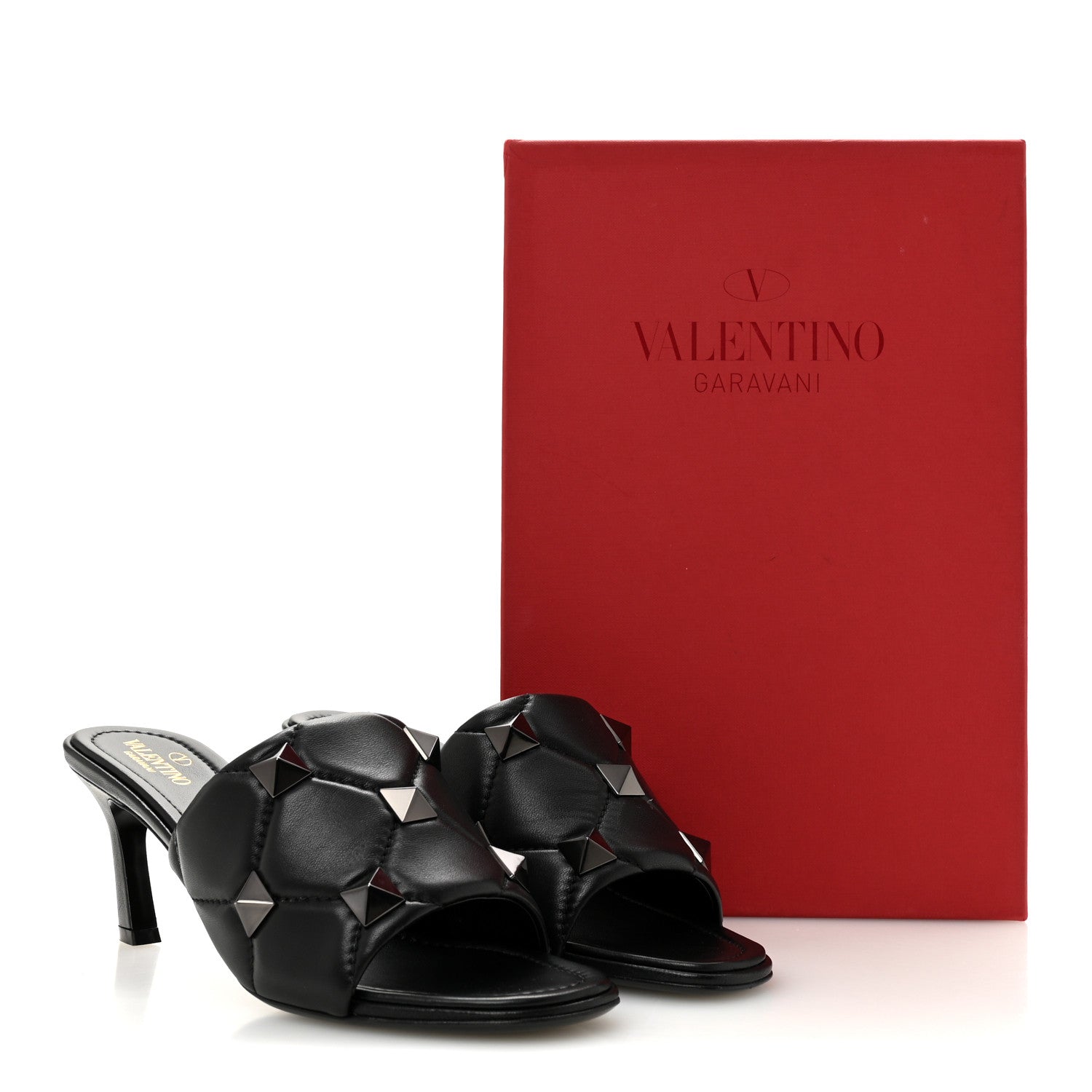 Valentino Garavani Nappa Quilted Monochrome Roman Stud 65mm Slide