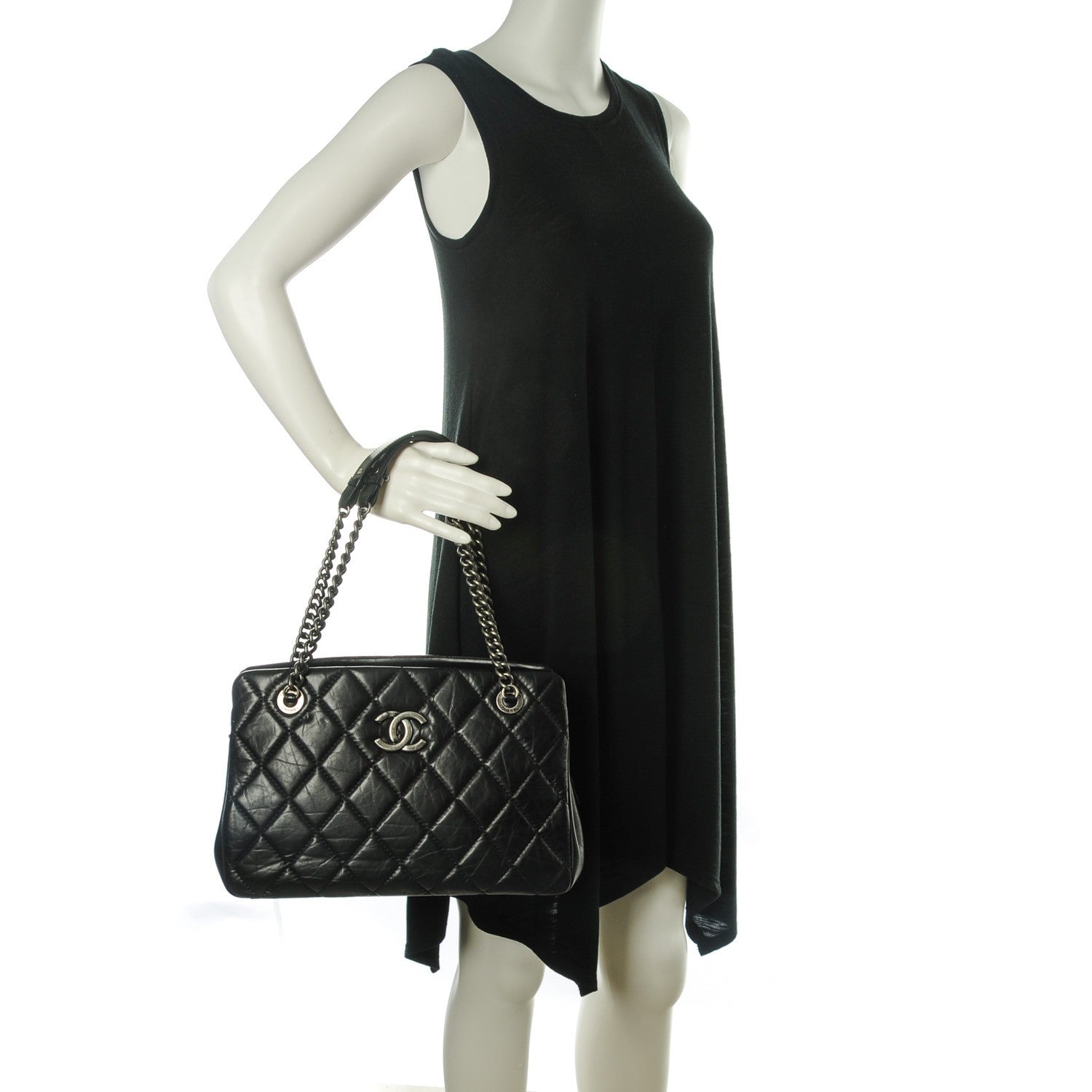 Chanel Aged Calfskin Quilted Small Crown Tote Black 2 of 7