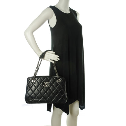Chanel Aged Calfskin Quilted Small Crown Tote Black 2 of 7