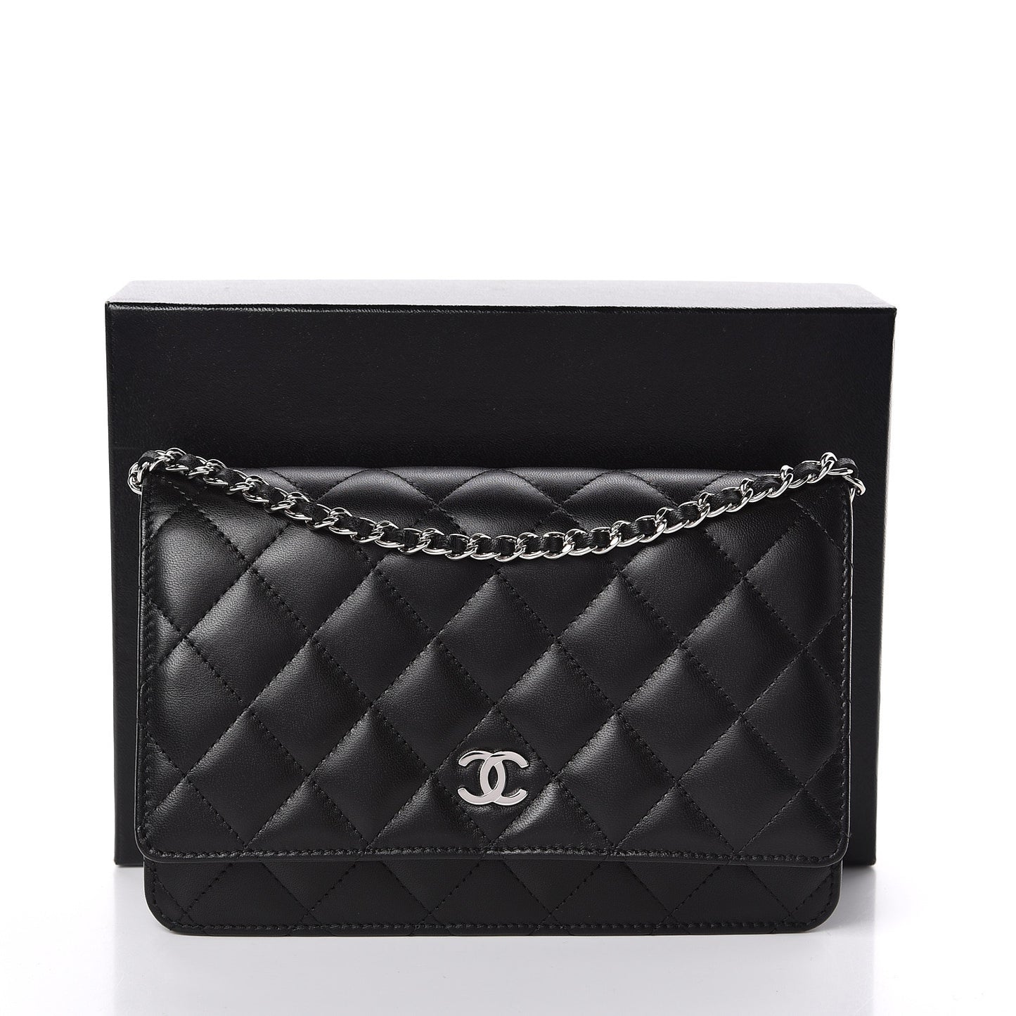 Lambskin Quilted Wallet On Chain WOC Black