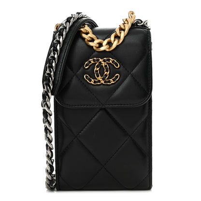 Chanel Lambskin Quilted Chanel 19 Phone Holder With Chain Black 1 of 12