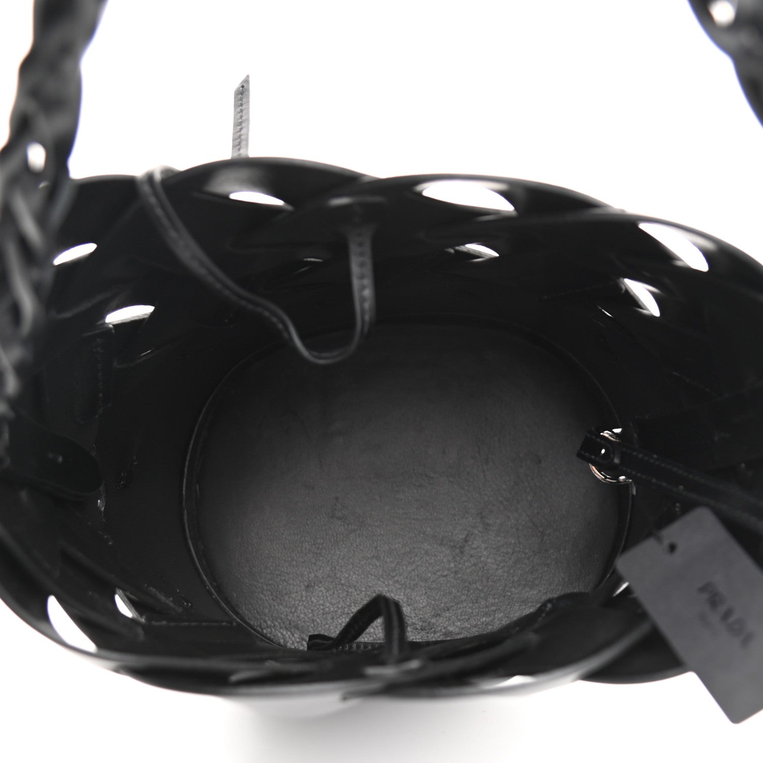 Prada Vitello Intreccio Bucket Bag Black 10 of 19