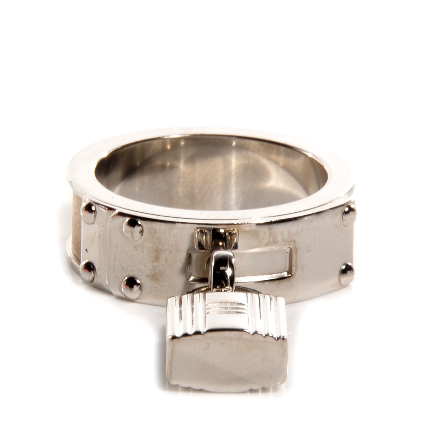 Hermes Palladium Swift Kelly Lock Scarf Ring Biscuit 4 of 5