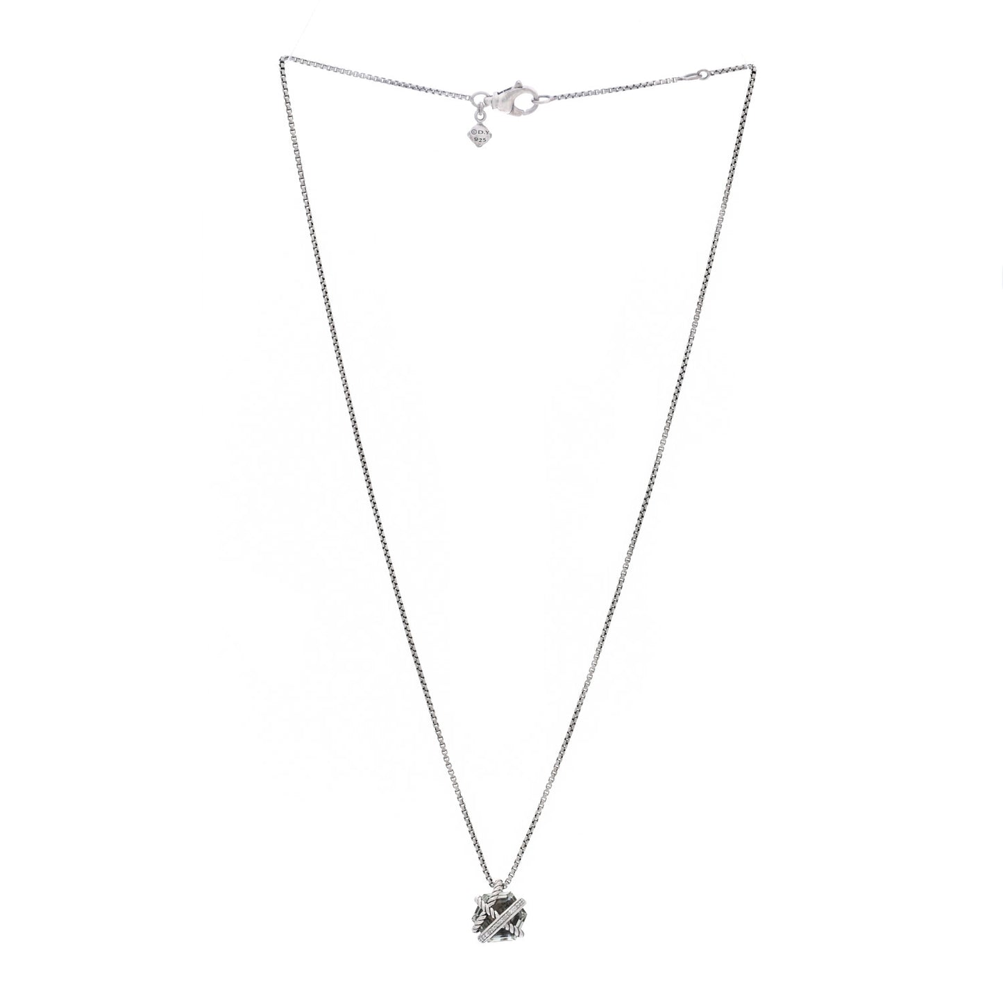 Sterling Silver Diamond Prasiolite 10mm Petite Cable Wrap Pendant Necklace