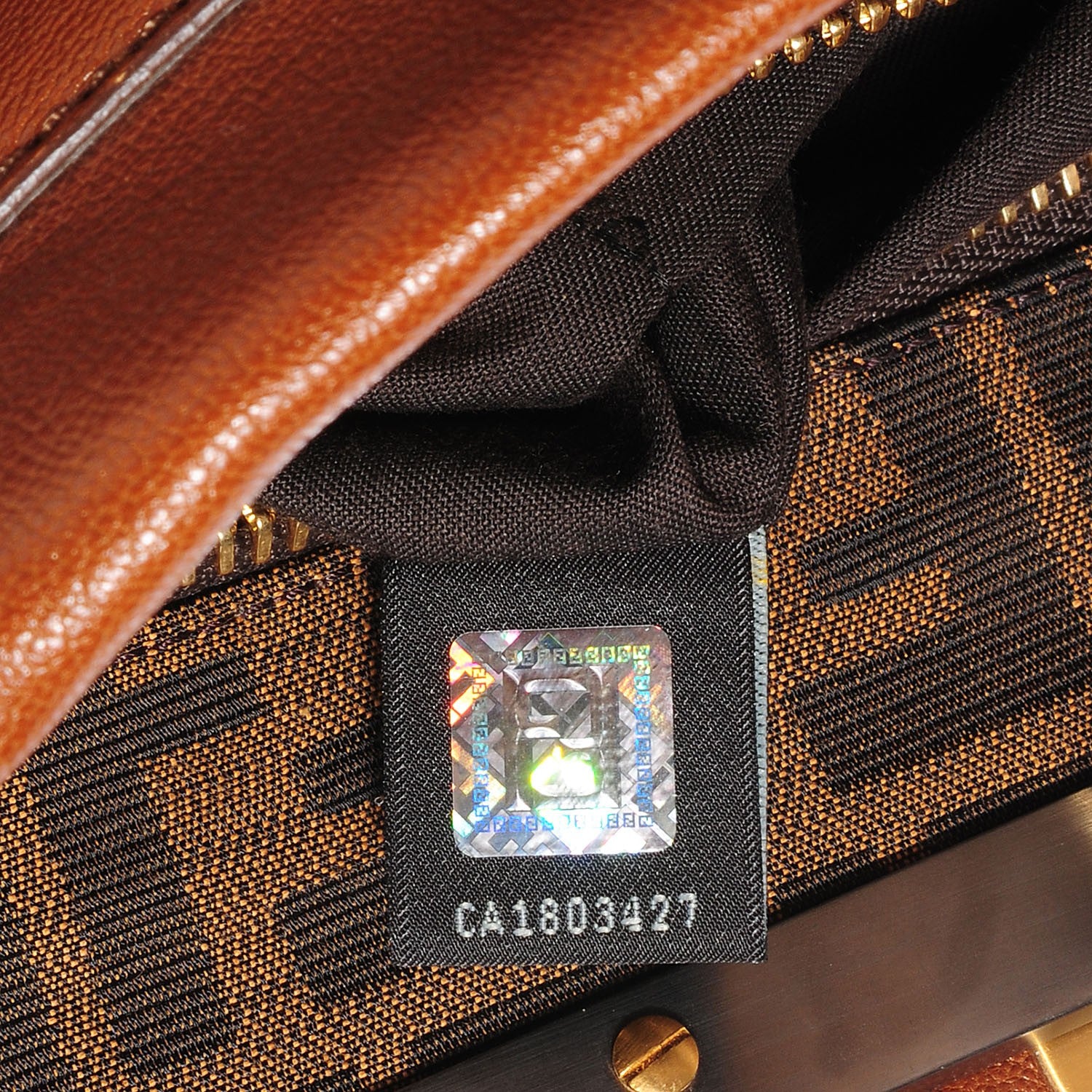 Fendi Goatskin Zucca Medium Peekaboo Iconic Satchel Cuoio Tobacco Moro 7 of 9