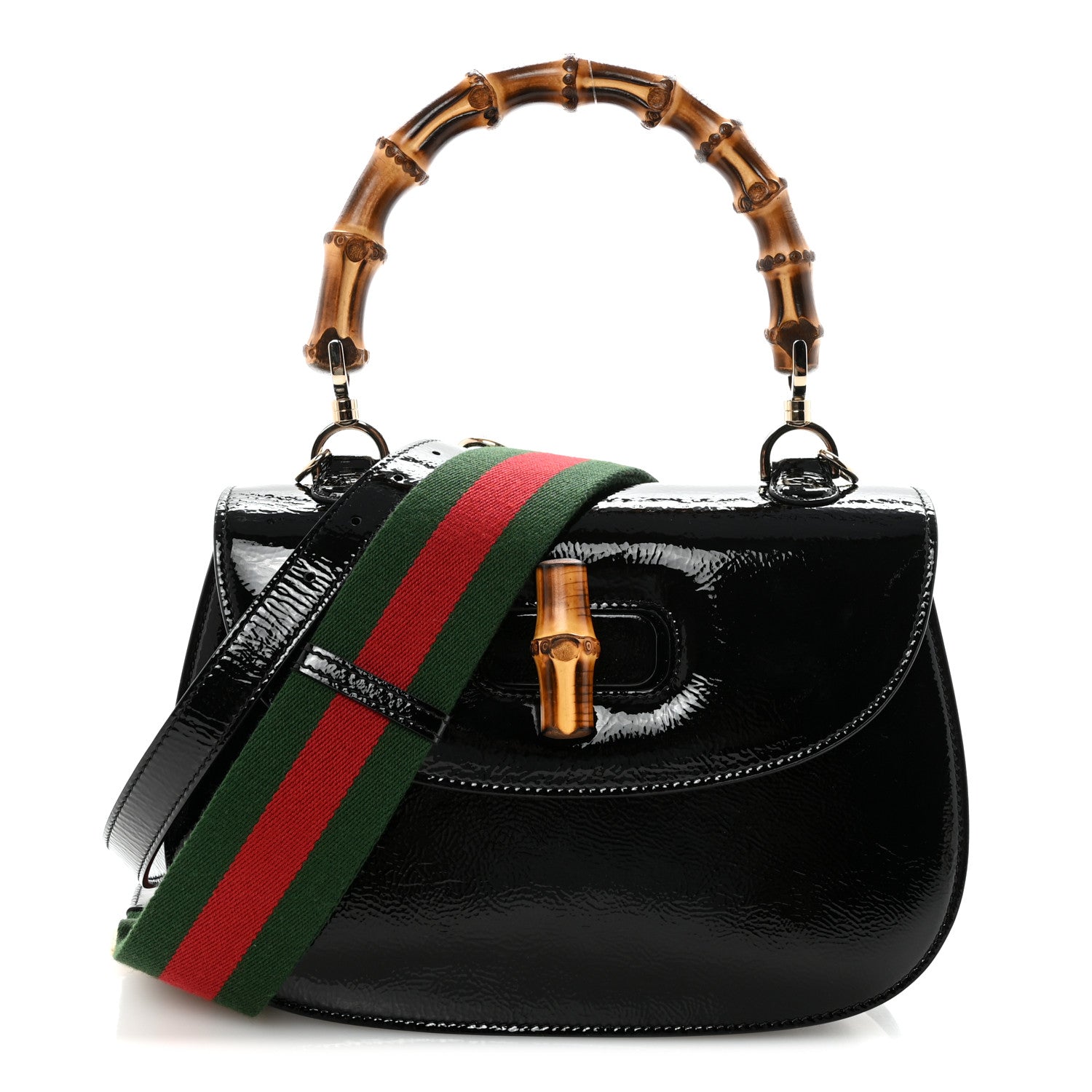 Gucci Skipper Calf Web Medium Bamboo 1947 Top Handle Bag Black 1 of 9