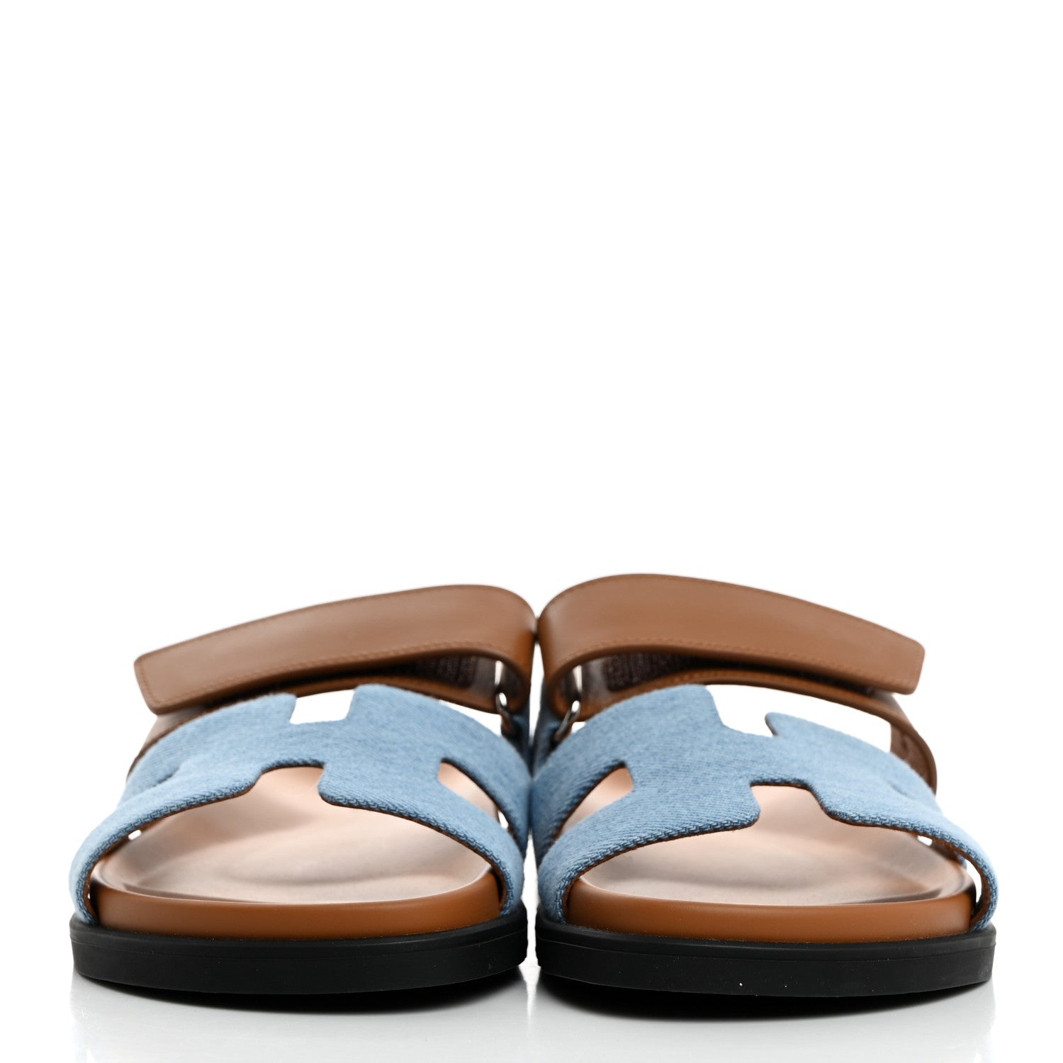 Hermes Denim Calfskin Womens Chypre Sandals 36 Bleu Clair Naturel 2 of 9