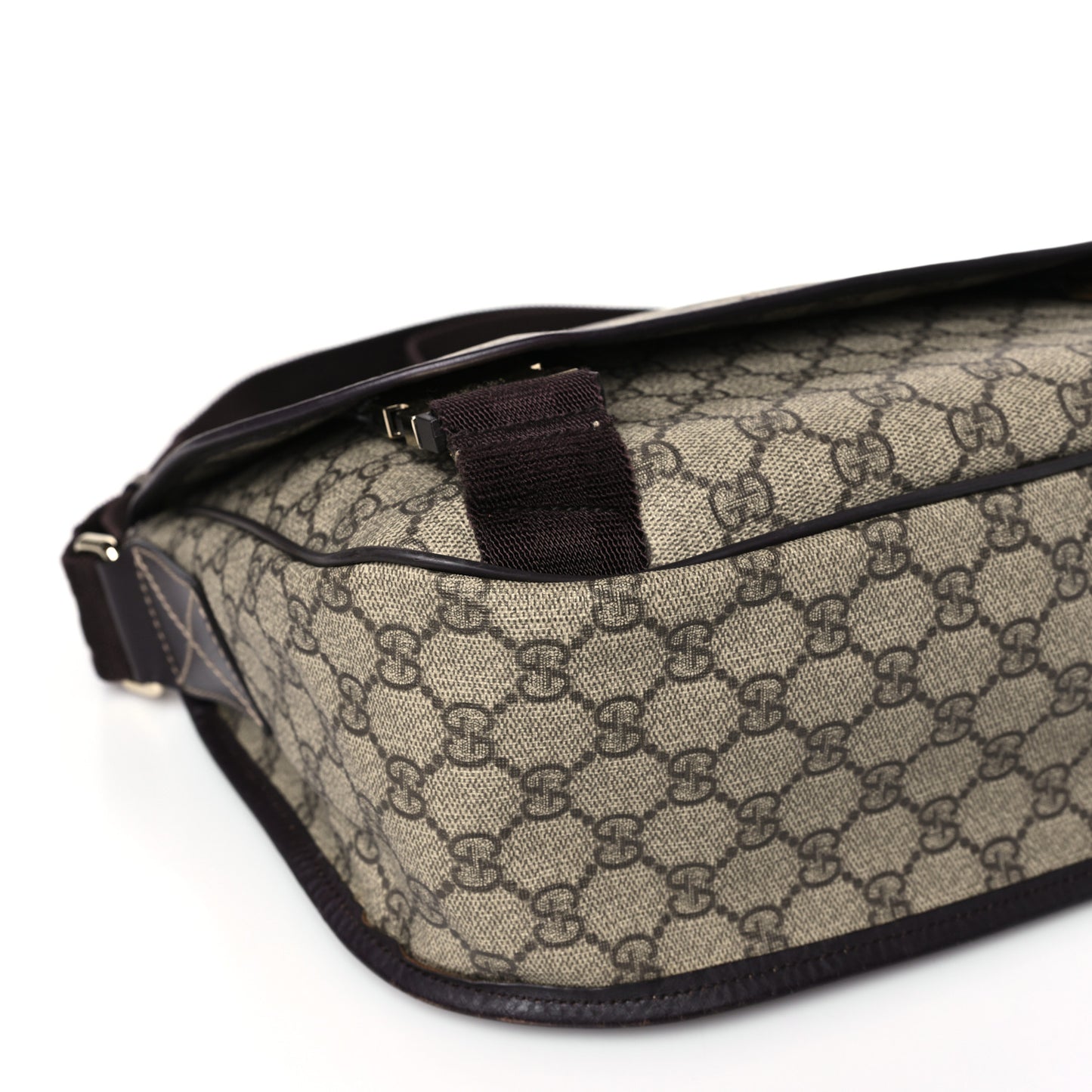 GG Plus Monogram Medium Double Buckle Flap Messenger Bag Beige Dark Brown