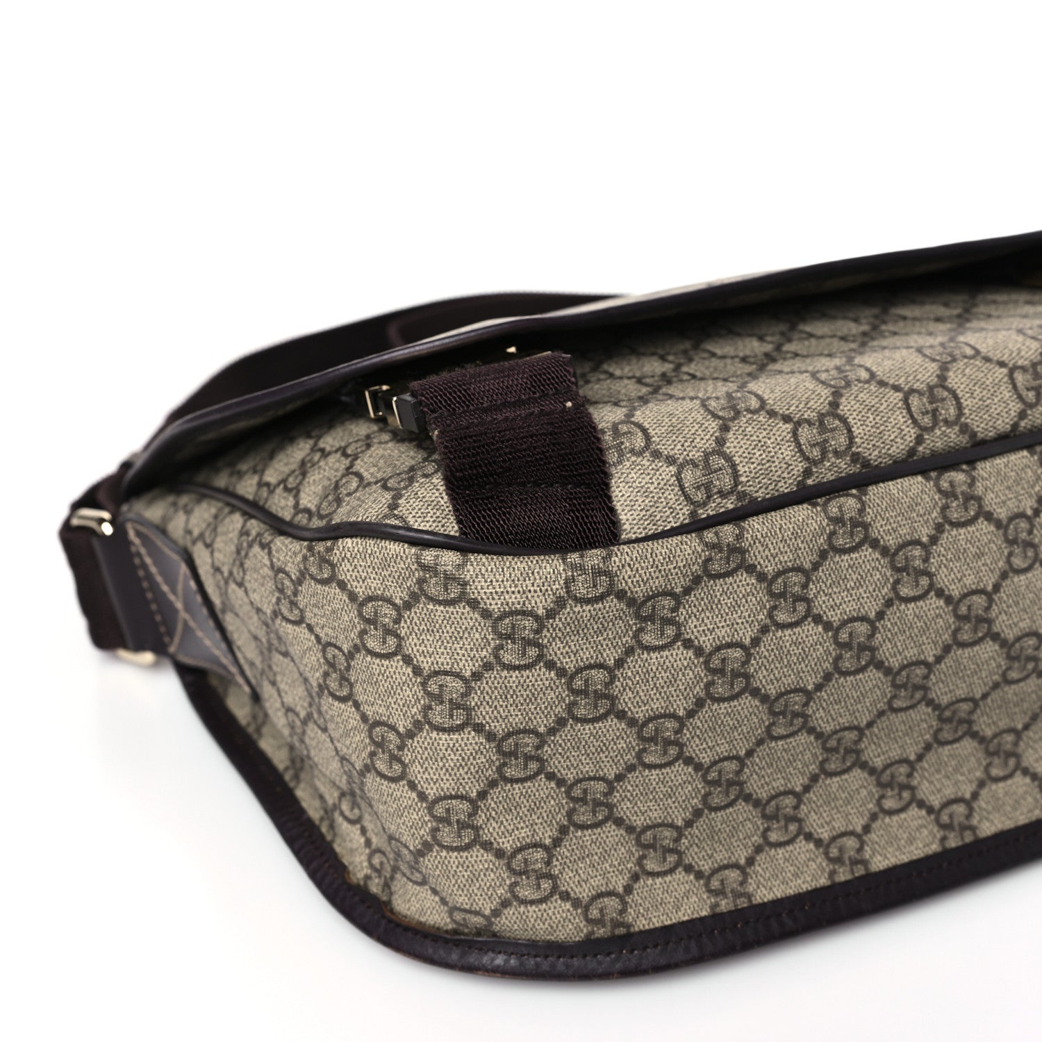 Gucci GG Plus Monogram Medium Double Buckle Flap Messenger Bag Beige Dark Brown 8 of 11